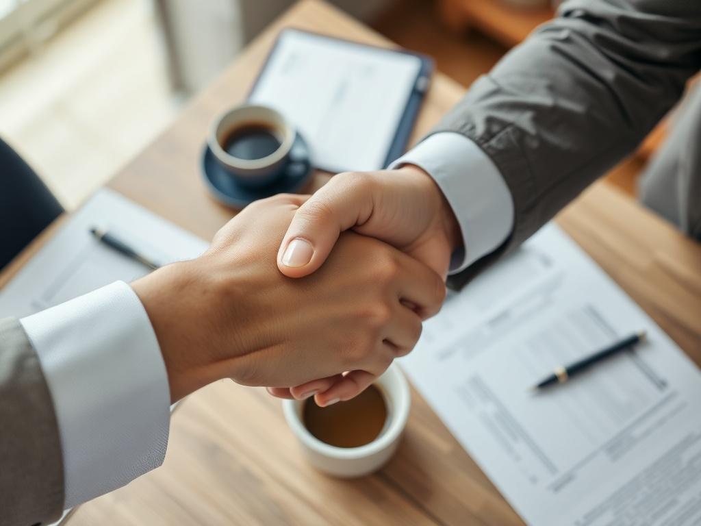 A close up shot of a handshake between two individuals,
