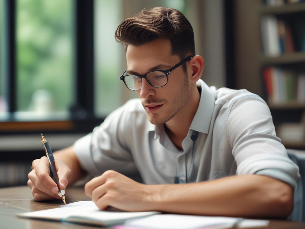 a close up portrait of a young adult writing financial