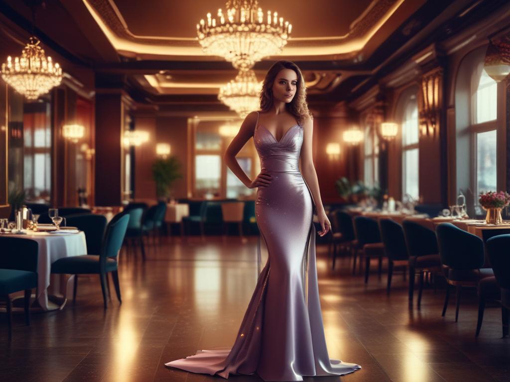 A beautiful and elegant female escort dressed in a luxurious