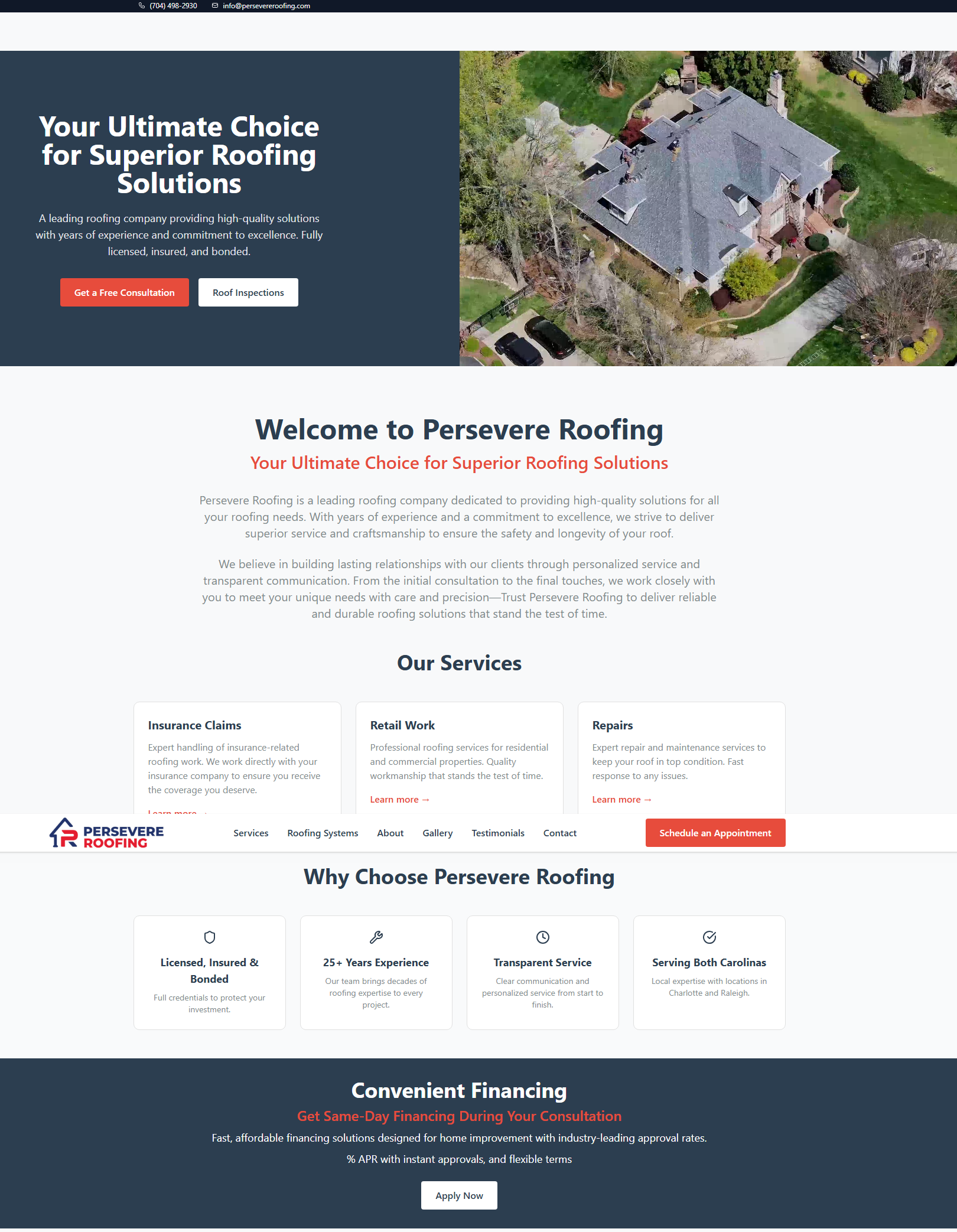 Persevere Roofing Pros website