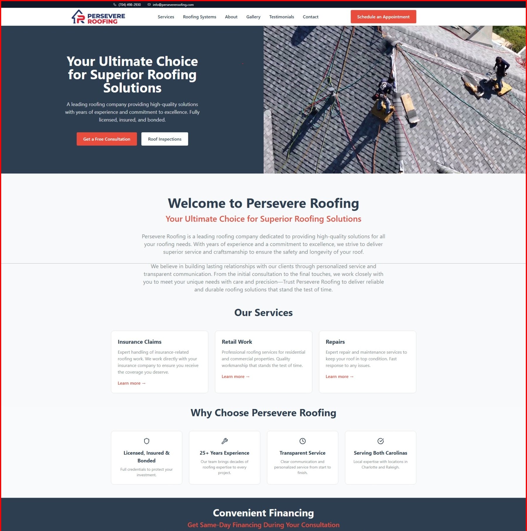 Persevere Roofing website
