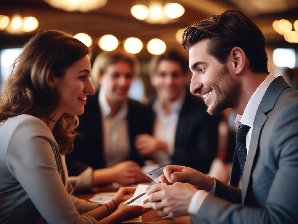 A close up of a networking event with individuals exchanging