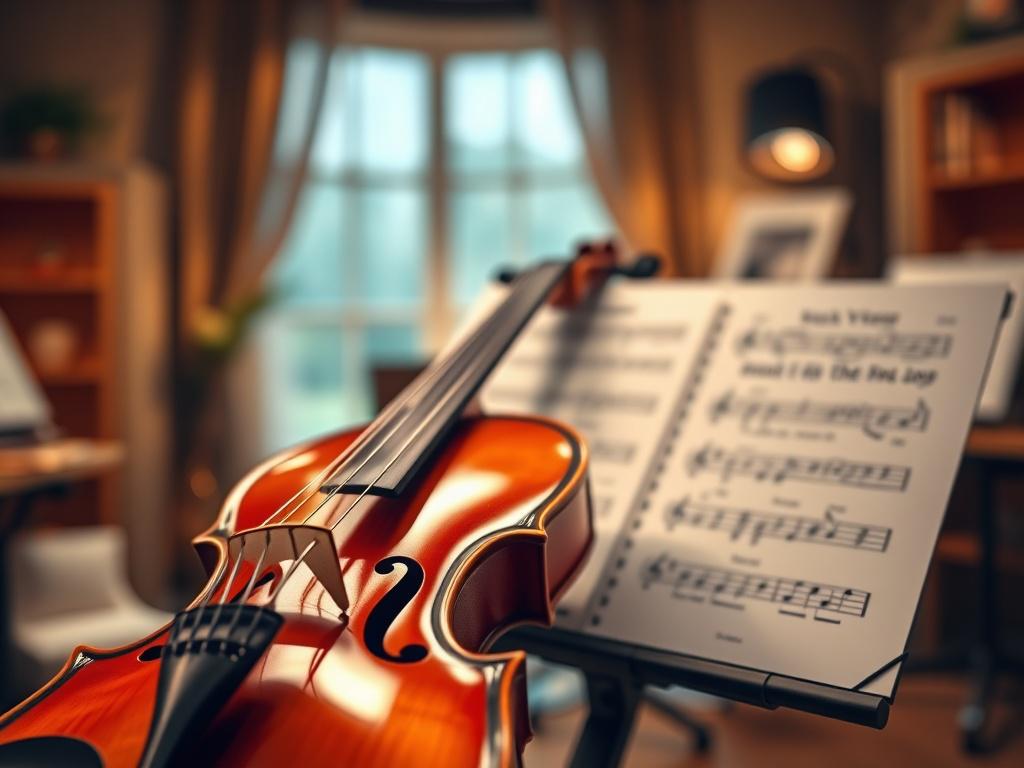 A close up shot of a violin resting on a