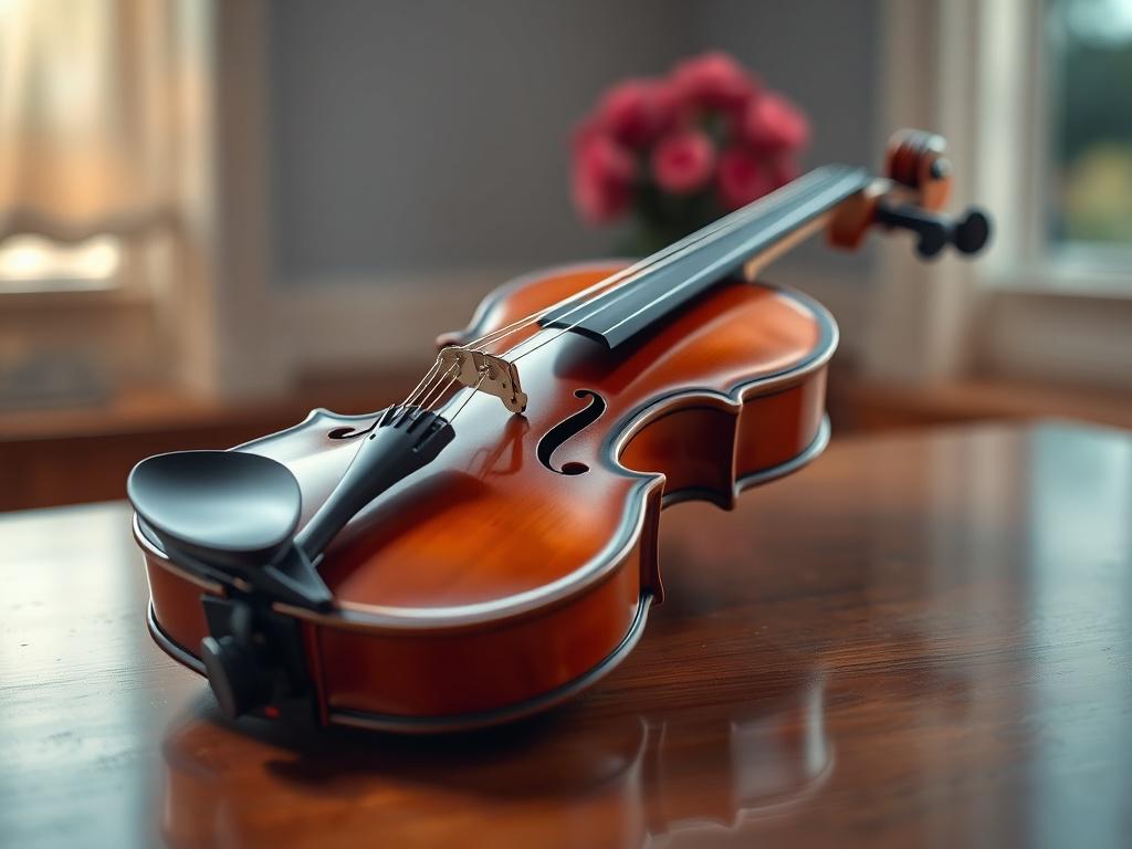 A high resolution image of a violin resting elegantly on