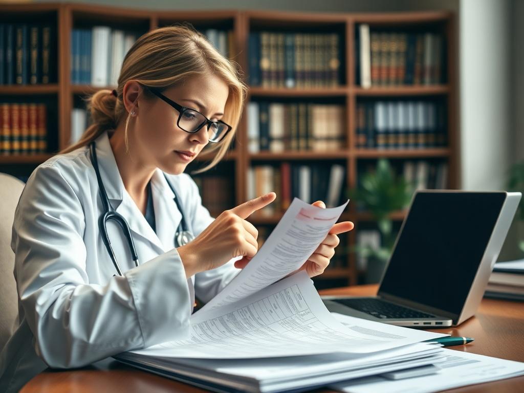 A close up shot of a legal nurse consultant analyzing