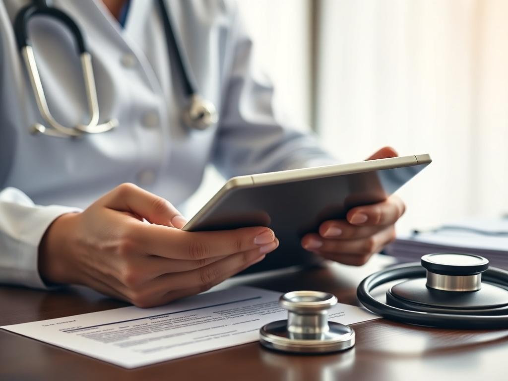 A close up shot of a legal nurse consultant reviewing