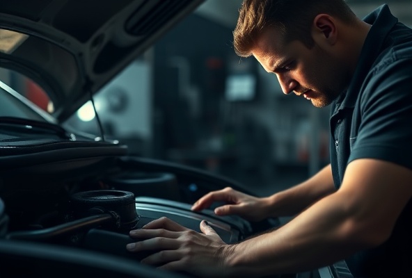 Mechanic working on performance car engine