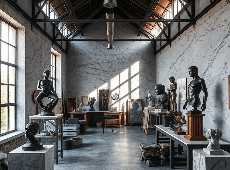 Bronze art studio with sculptures