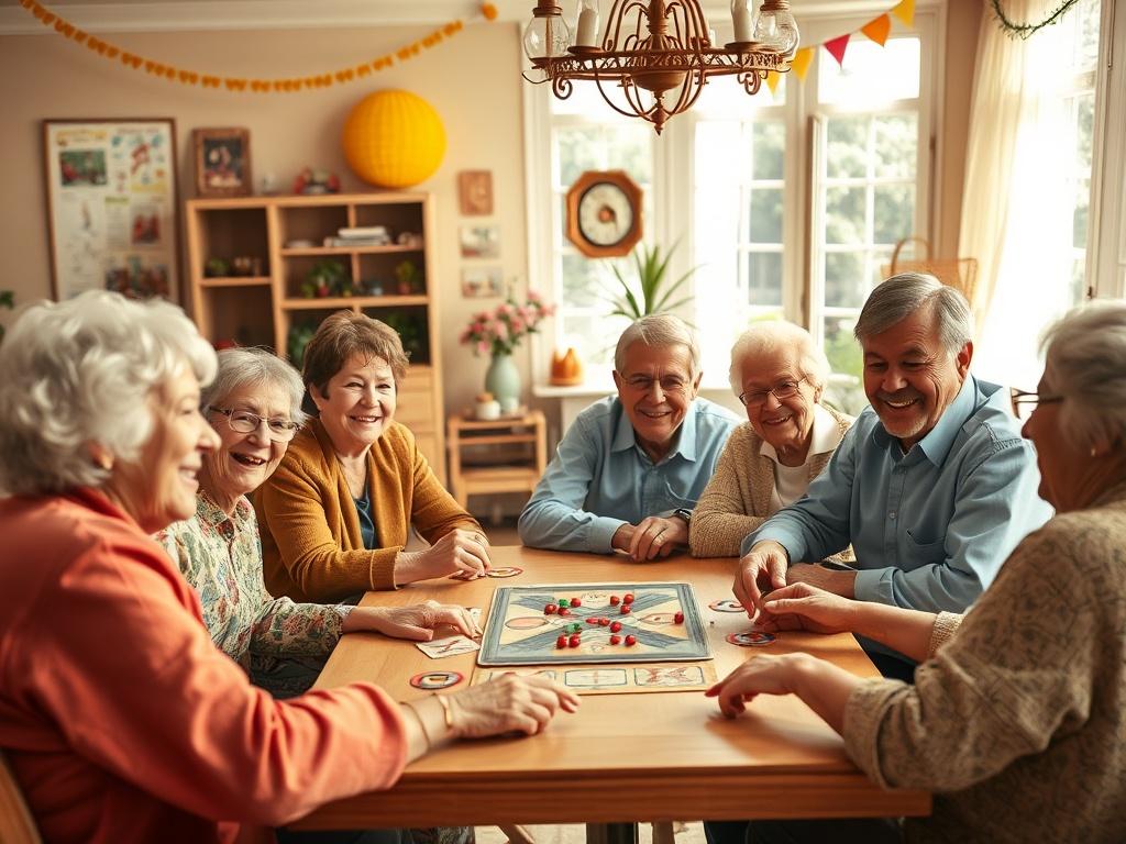 A vibrant scene depicting residents participating in engaging activities, such