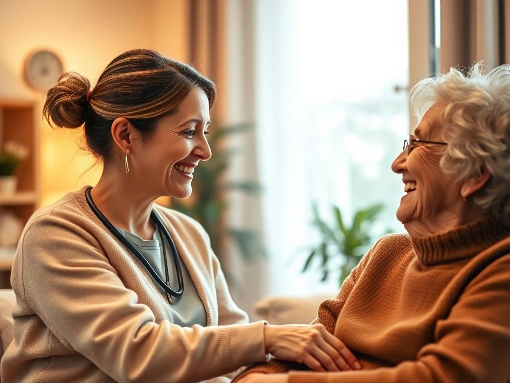 A warm and inviting scene featuring a caregiver engaging with