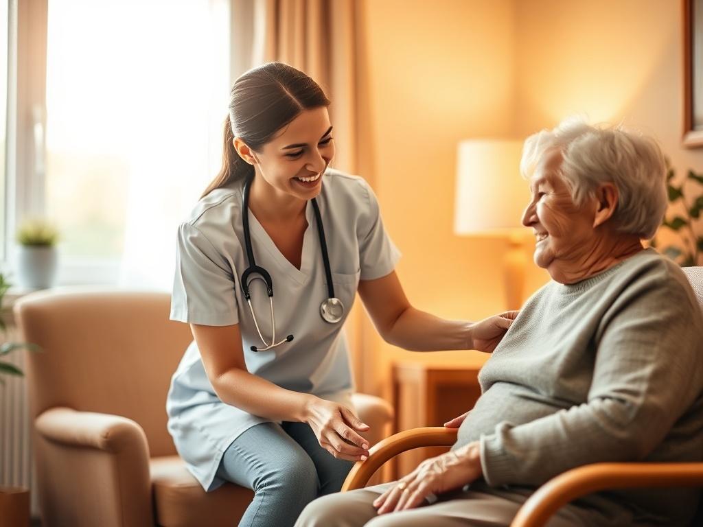 A serene, inviting room in a care facility featuring a