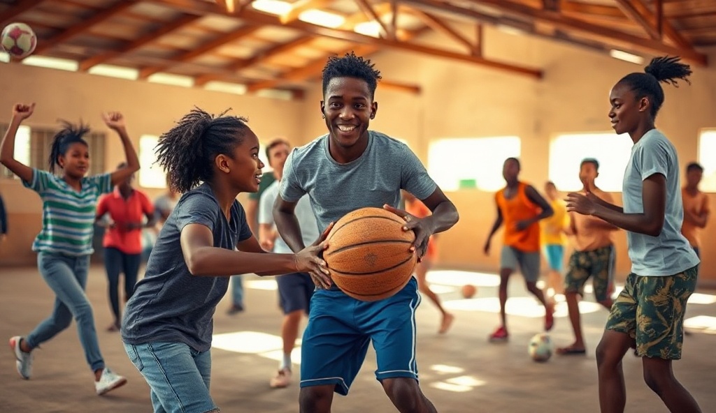 Jeunes jouant au sport ensemble