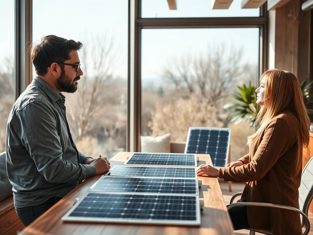 A consultant discussing solar energy options with a client in