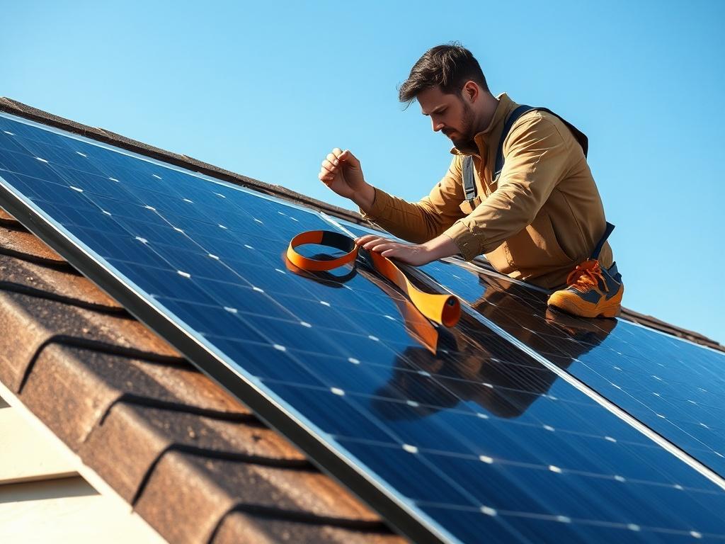 A skilled technician installing solar panels on a residential rooftop