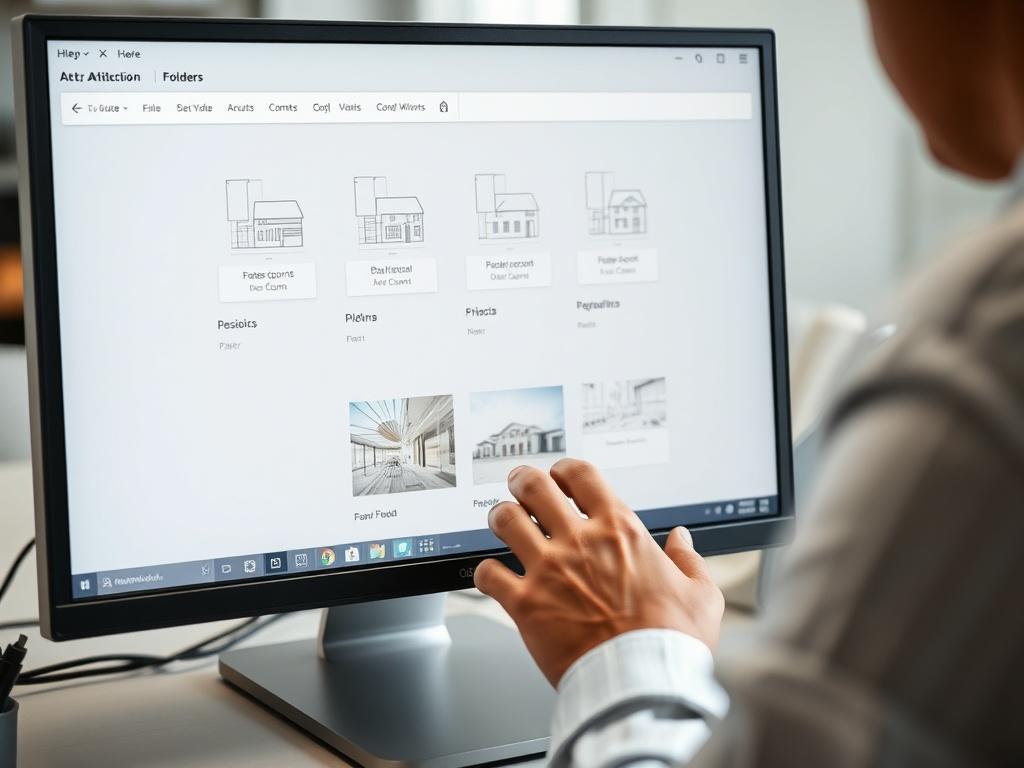 A realistic high resolution image of a person organizing architectural