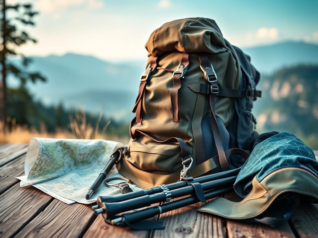 A close up shot of high quality hiking gear laid