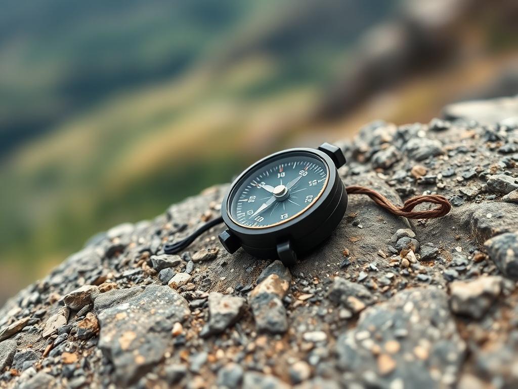 A close up shot of a hiking compass resting on