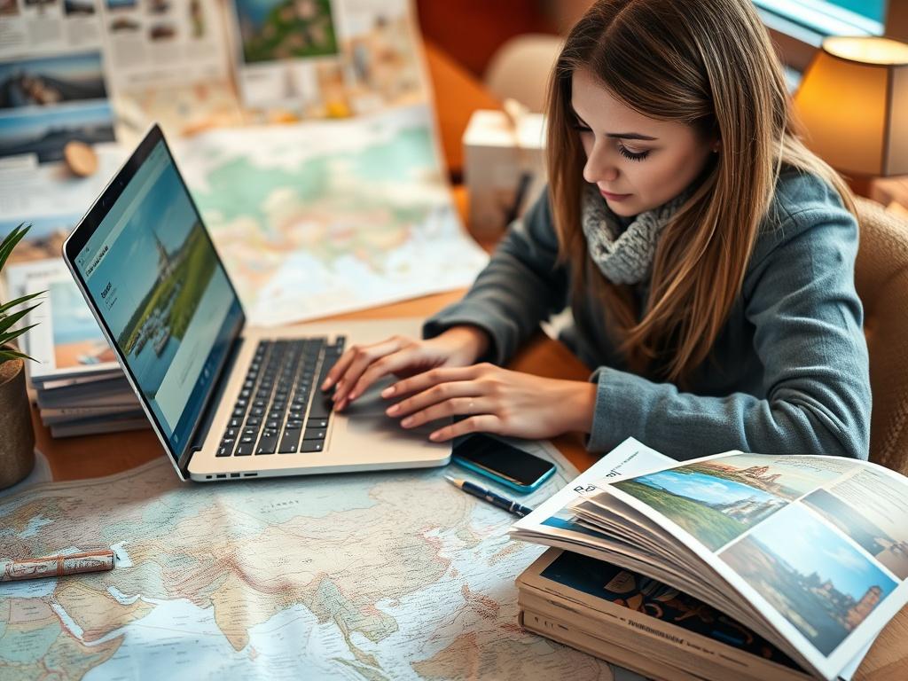 A close up shot of a travel planner working on