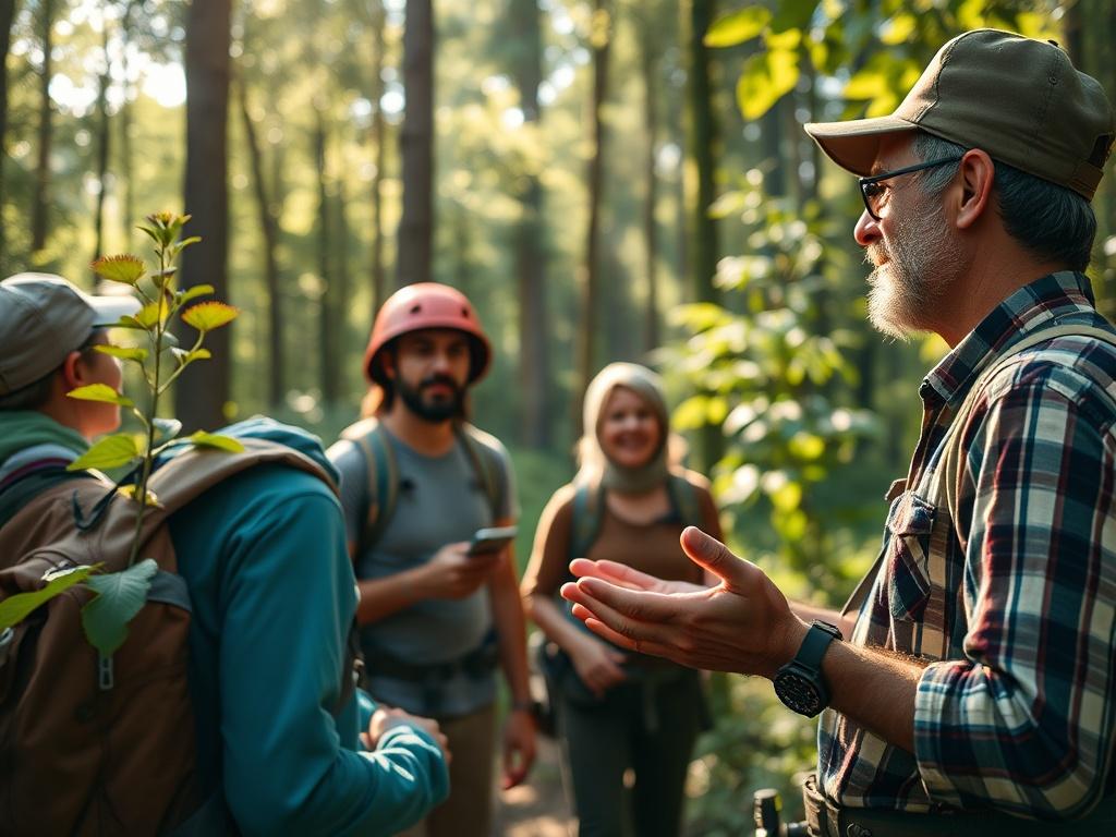 A close up shot of an enthusiastic guide explaining the