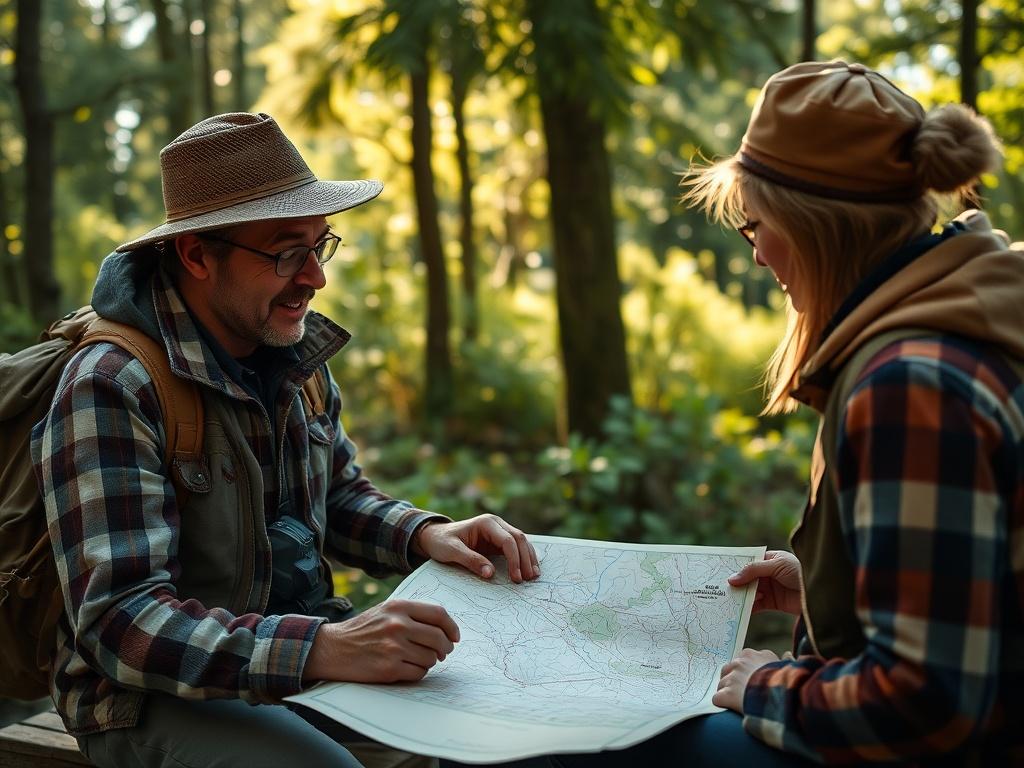 A close up shot of a guide and a traveler