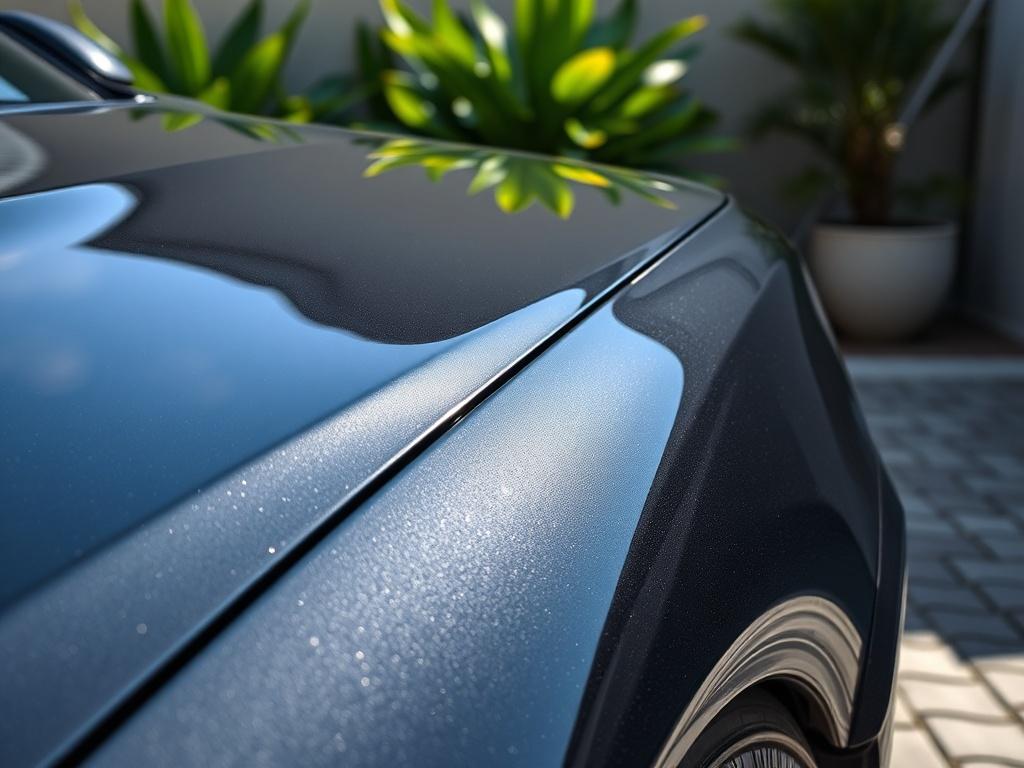 A shiny, clean car parked in a driveway, showcasing a