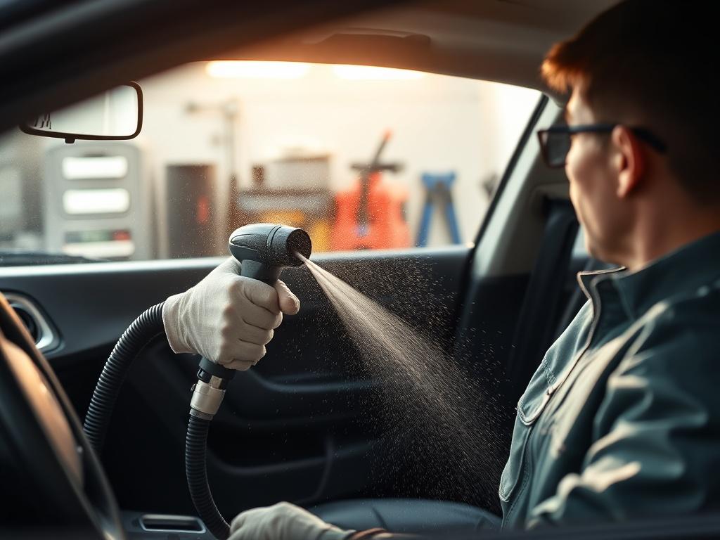 A close up image of a technician using a steam