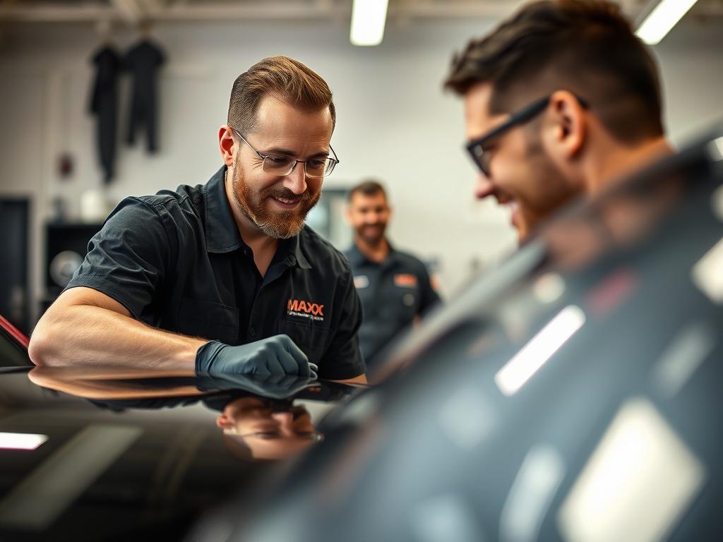 A close up shot of a Maxx Detailing technician inspecting