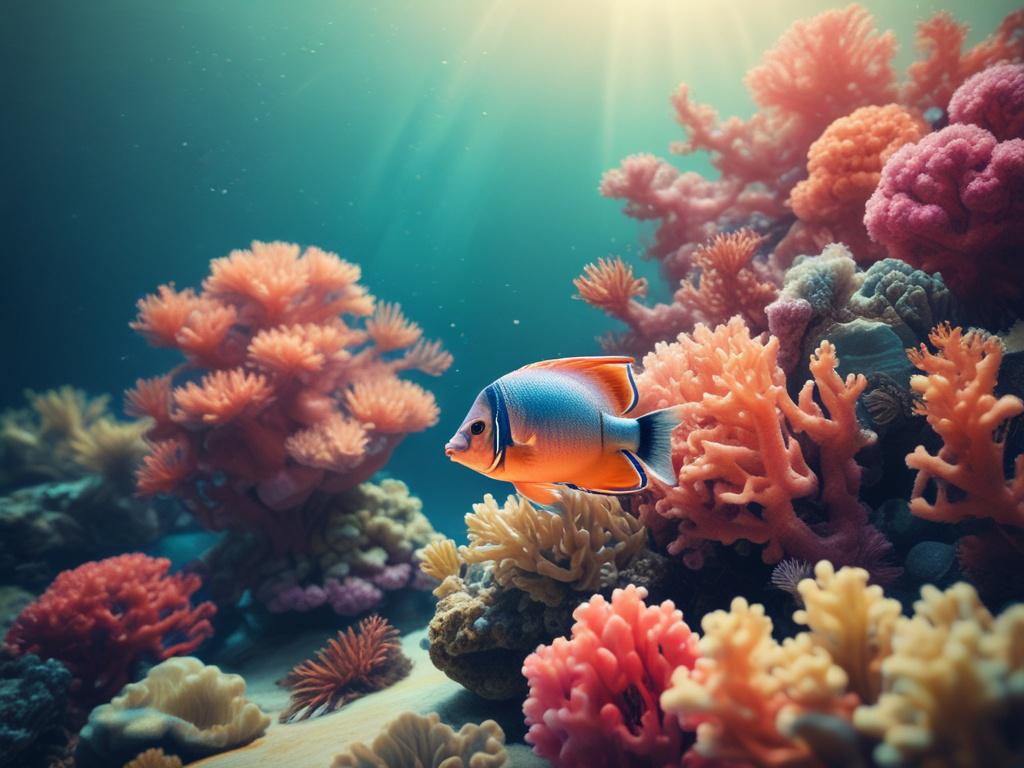 A serene underwater scene with soft lighting, featuring a colorful