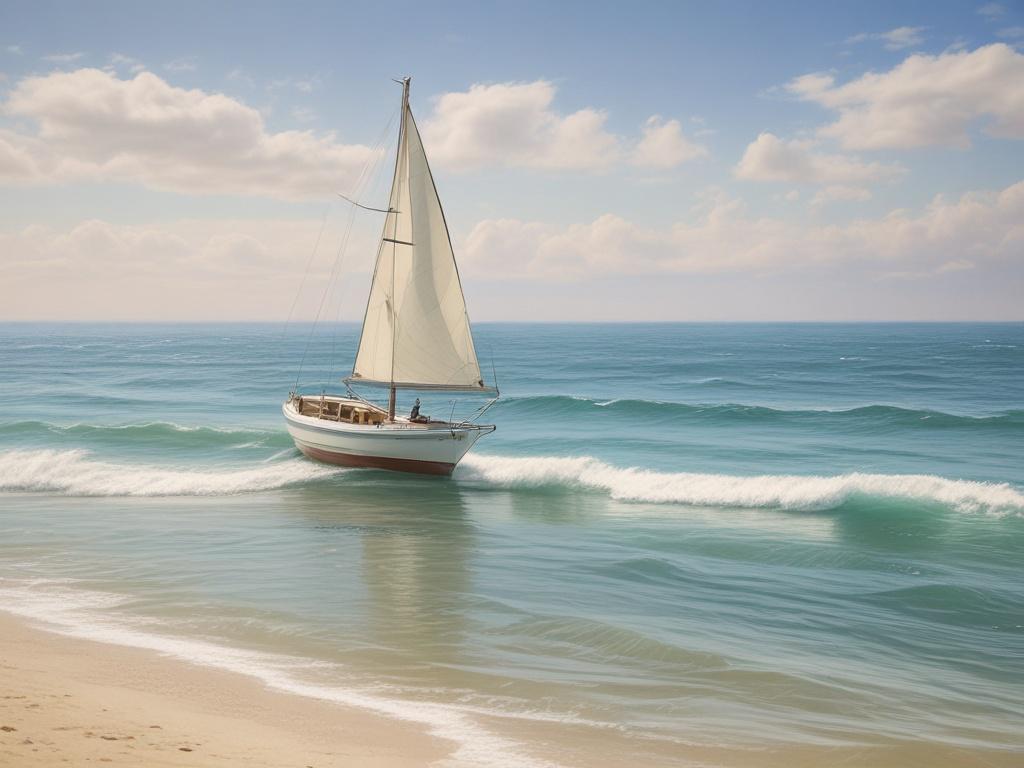 A peaceful ocean view with soft waves, featuring a single