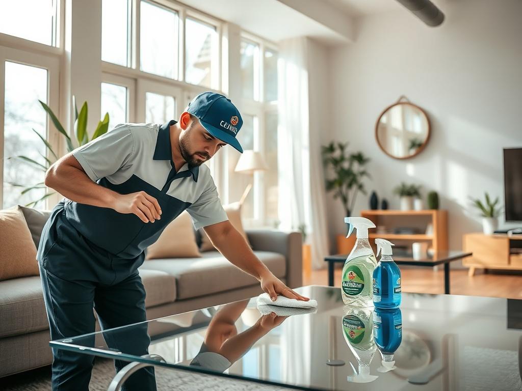 A close up shot of a professional cleaner in action,