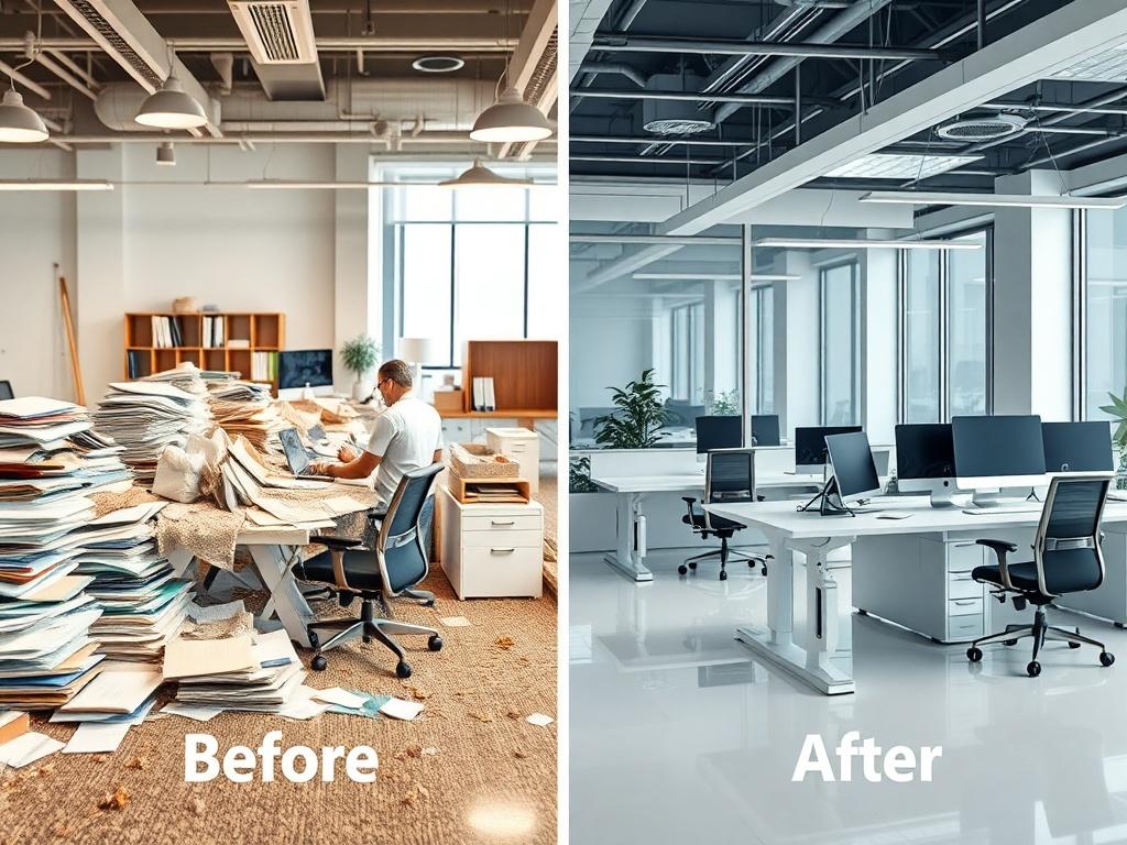 A realistic high resolution depicting a modern office space before