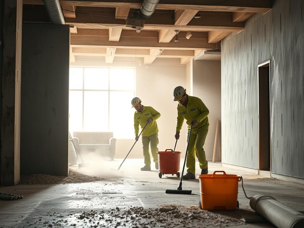 An artistic shot of a professional cleaning team working on