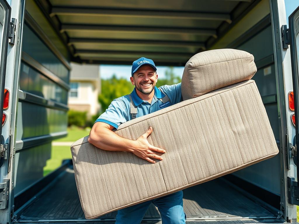 A realistic high resolution of a cheerful junk removal professional,