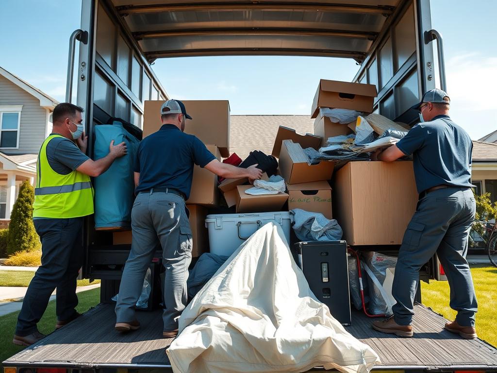 A close up shot of a professional junk removal team