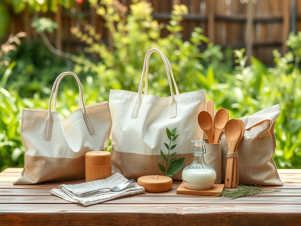 A realistic of eco friendly lifestyle products, including reusable bags