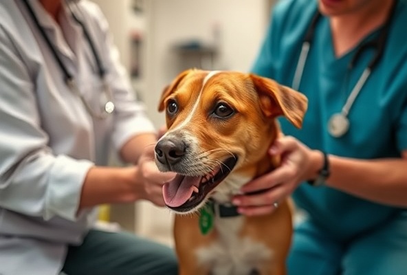 Rescued dog at veterinary clinic