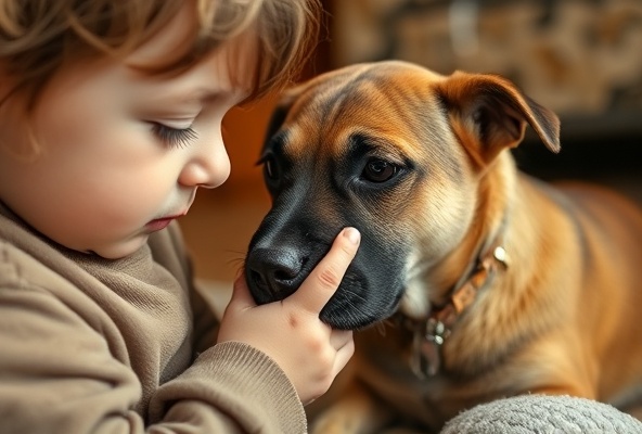 Child petting rescued animal