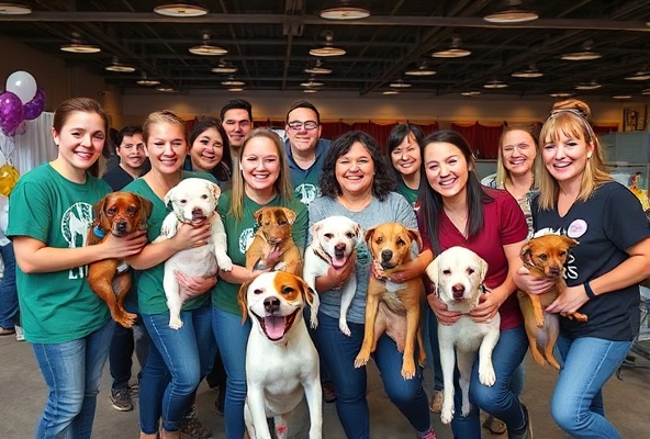 Volunteers with rescued animals