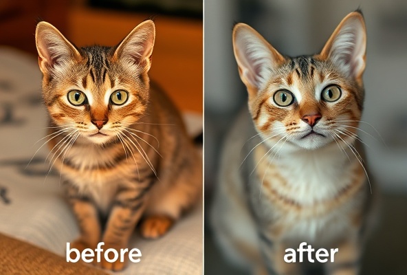 Before and after of rescued cat