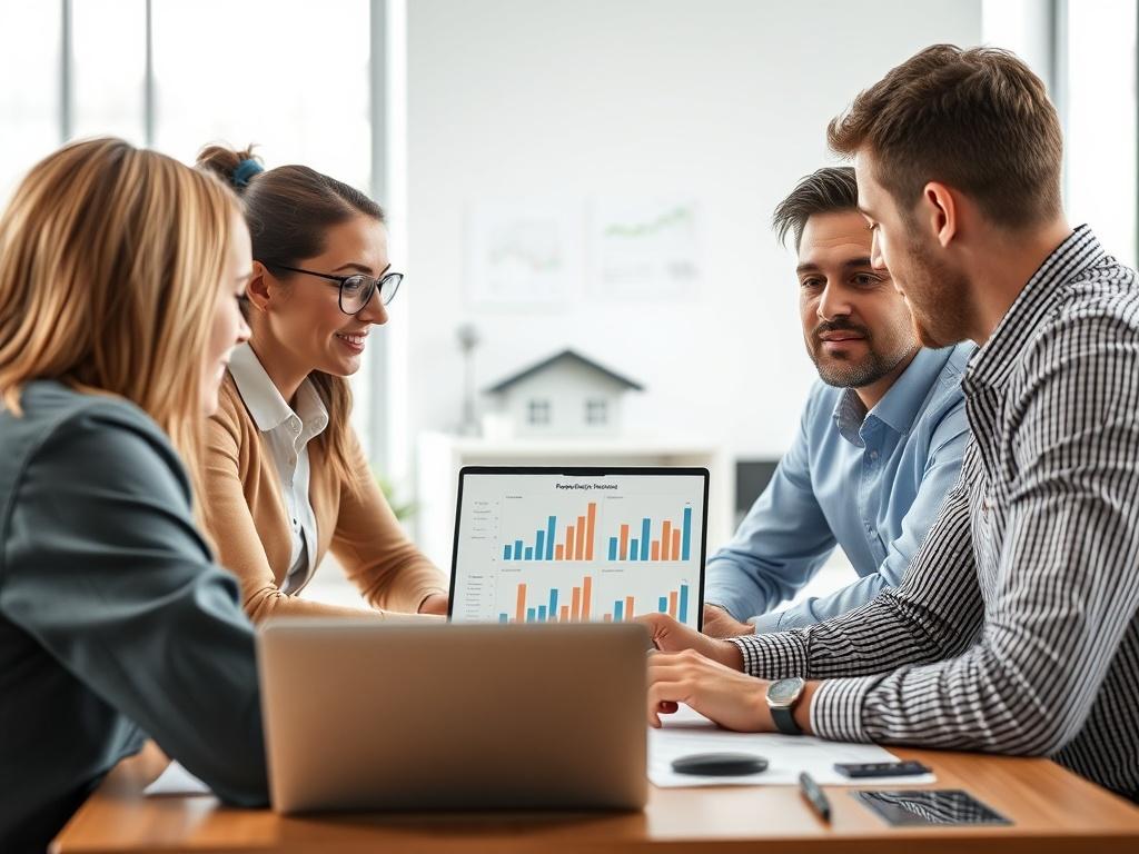 A close up shot of a property management team meeting