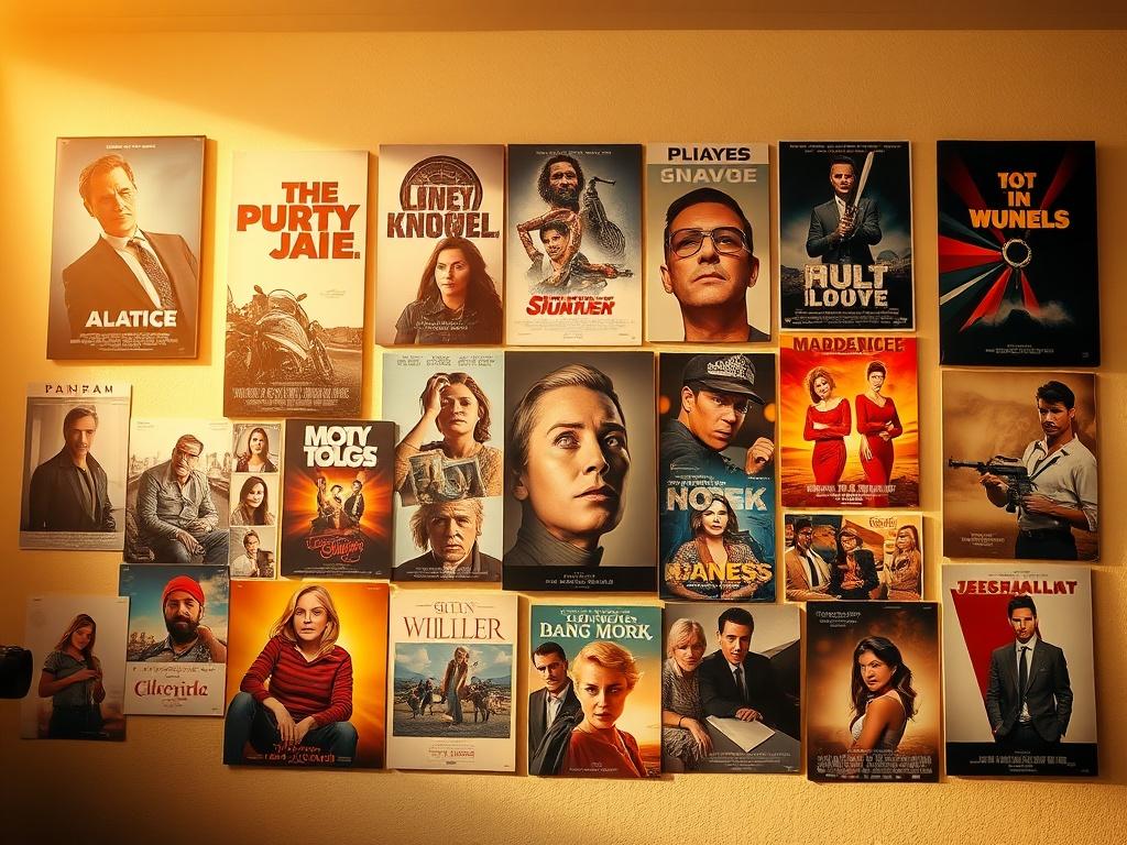 A vibrant collage of classic movie posters and series cover