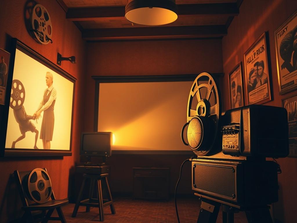 A warm and nostalgic scene of a vintage film projector