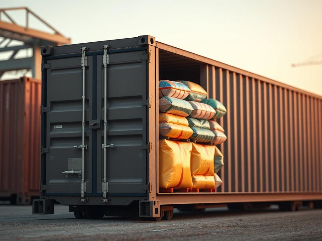 A close up shot of a shipping container loaded with