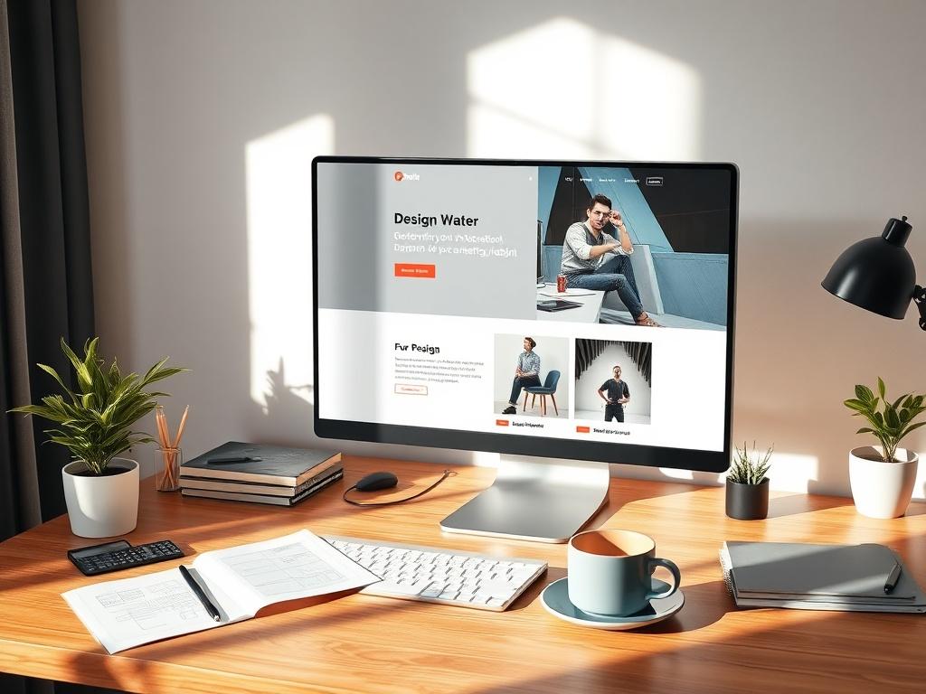 A high resolution image of a modern workspace showcasing a