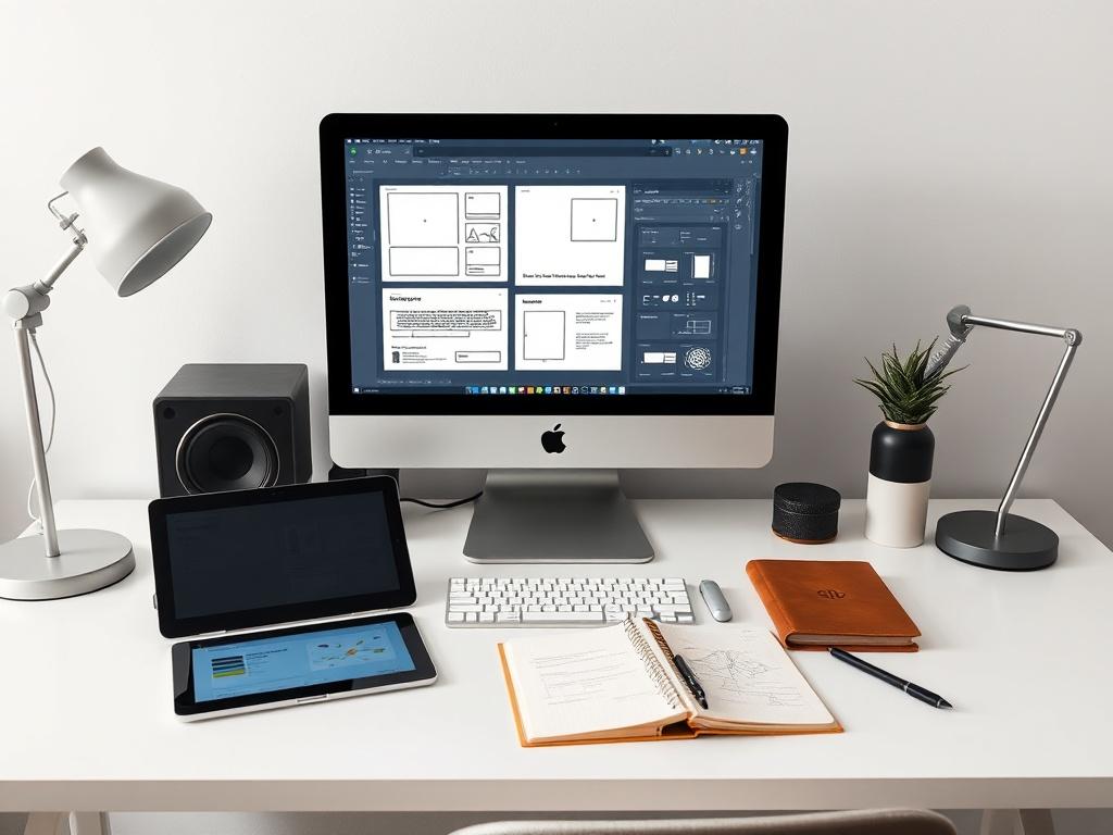 A high resolution image of a designer’s workspace featuring a