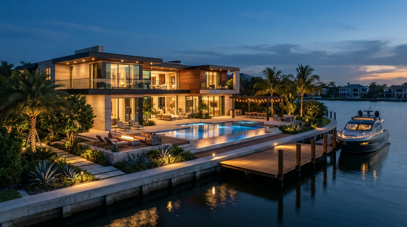Waterfront luxury residence with pool and dock
