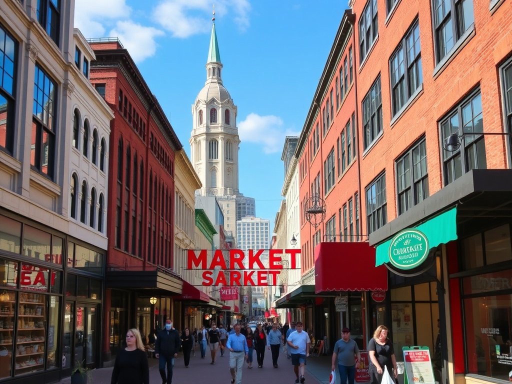 Chattanooga Market Street downtown with historic buildings and local shops