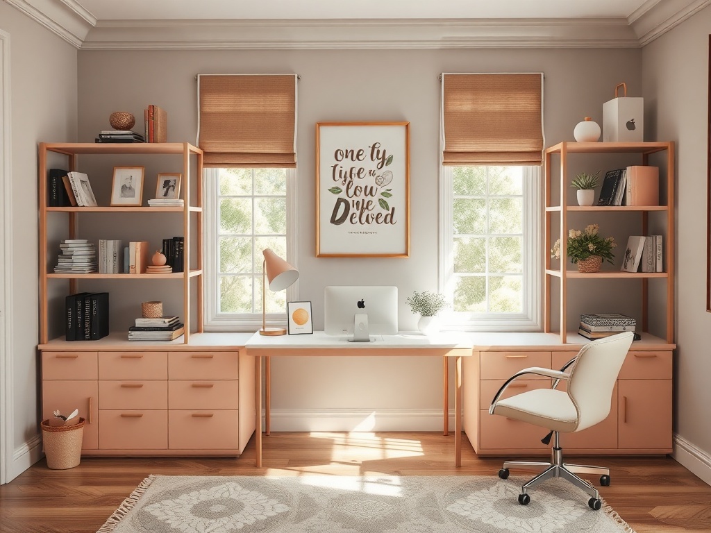 Professionally organized and designed home office with elegant workspace and detail-oriented aesthetic