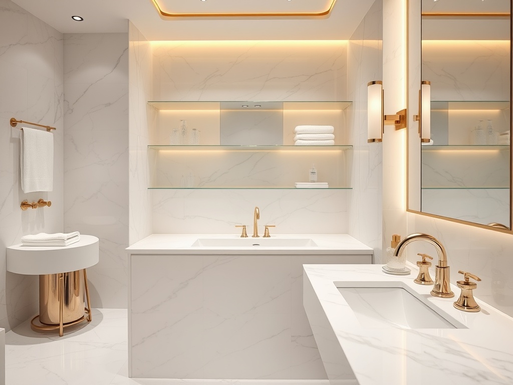 Spotlessly clean luxury bathroom with gleaming fixtures and spa-like atmosphere