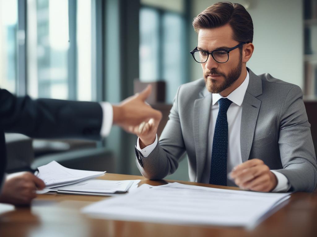A close up shot of a professional consultant discussing legal